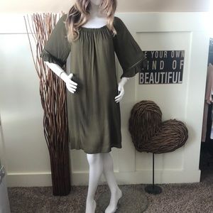 Naif Olive Green Boho On/Off Shoulder Dress